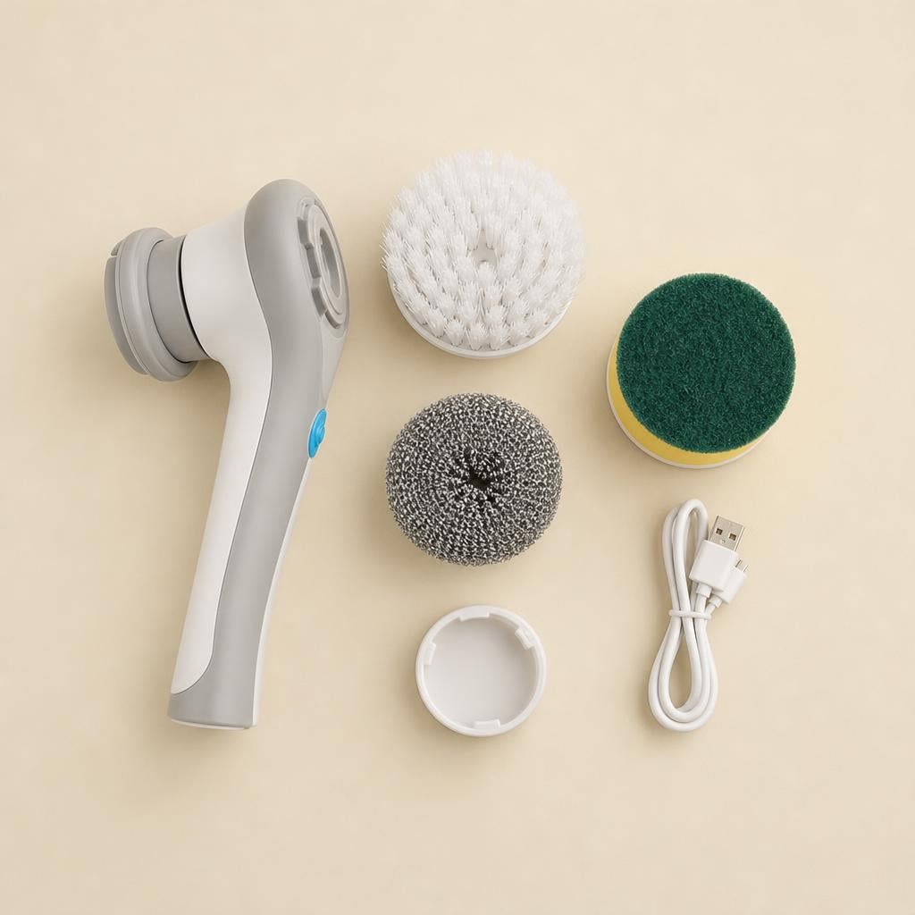Kit completo del cepillo eléctrico: cepillo, tres cabezales, adaptador y cable USB